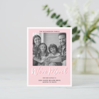Modernes elegantes rosa Moving Announcement Foto Postkarte