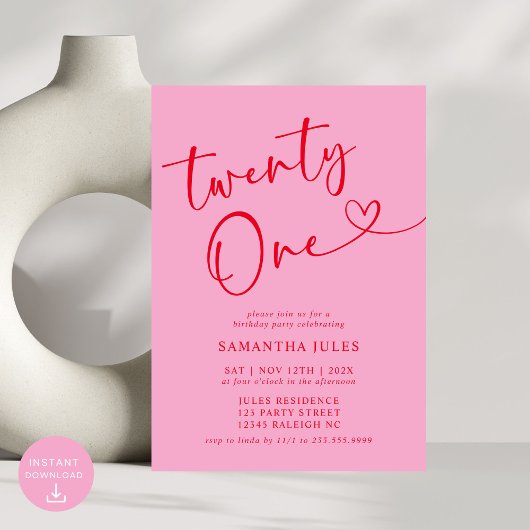 Modernes, elegantes Rosa Party 21. Geburtstag Einladung