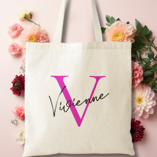 Modernes, elegantes rosa Personalisiertes Monogram Tragetasche