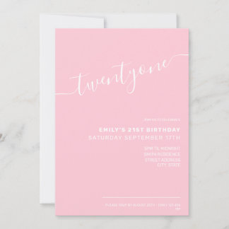 Modernes, elegantes rosa Script zum 21. Geburtstag Einladung