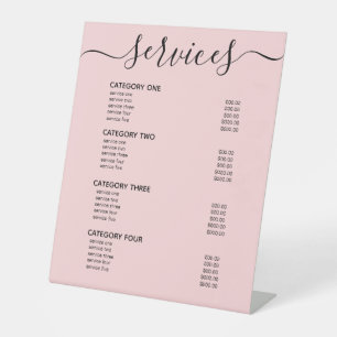 Modernes, elegantes Rosa Service-Menü Sockelschild
