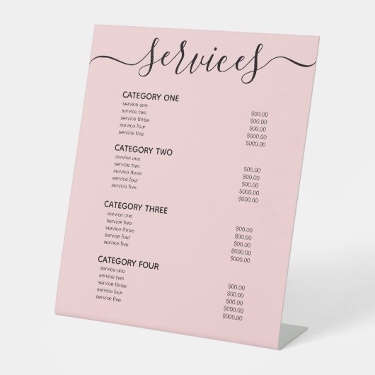 Modernes, elegantes Rosa Service-Menü Sockelschild (Vorderseite)