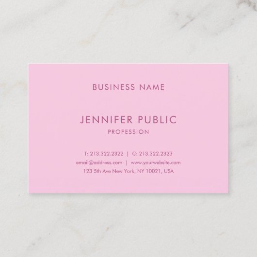 Modernes elegantes rosa Template Einfach Beruflich Visitenkarte (Rückseite)