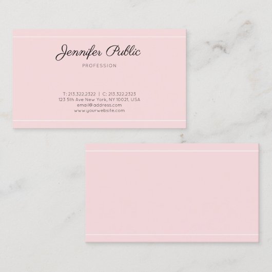 Modernes elegantes rosa Trendy Script Einfach Schl Visitenkarte (Vorne/Hinten)
