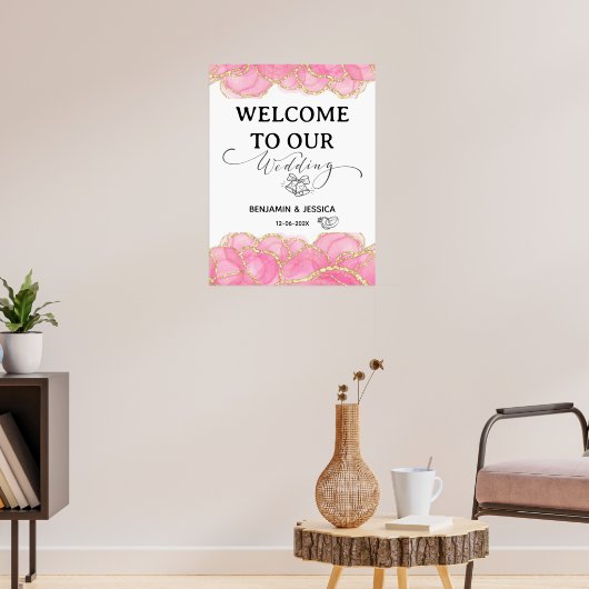 Modernes, elegantes Rosa- und Gold-Hochzeitszeiche Poster (Wohnzimmer 3)