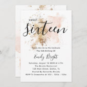 Modernes elegantes Rosa und Gold Script Sweet 16 Einladung (Vorne/Hinten)