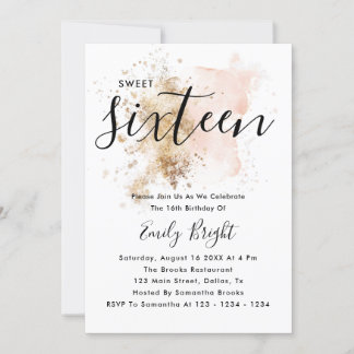 Modernes elegantes Rosa und Gold Script Sweet 16 Einladung