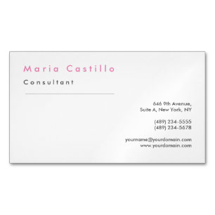 Modernes Elegantes Rosa Weiß Minimalistisch Schlic Magnetische Visitenkarte