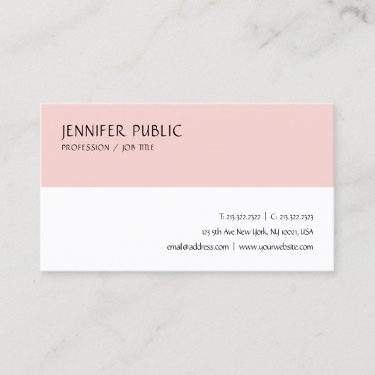 Modernes elegantes, rosa weißes Template Visitenkarte (Vorderseite)