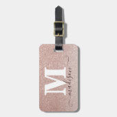 Modernes, elegantes Rose Gold Glitzer Script Monog Gepäckanhänger (Vorderseite vertikal)