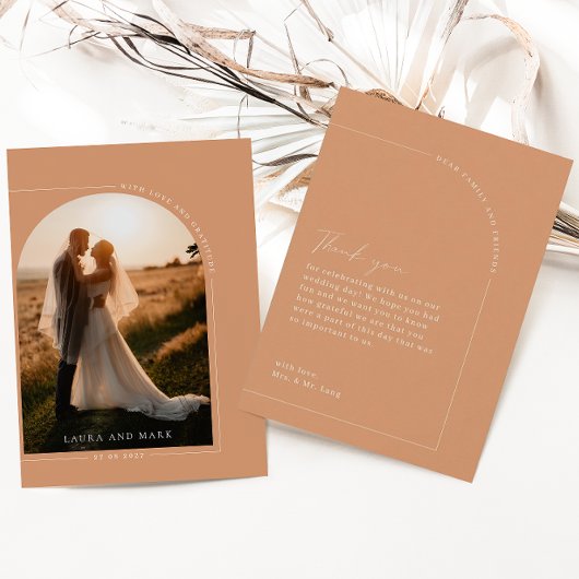 Modernes elegantes Rostbogen-Foto Danke Karte