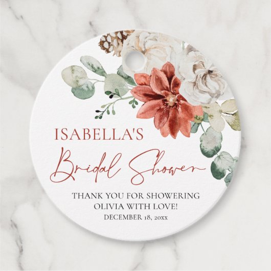 Modernes elegantes Rot-Winter-Weihnachtsfest-Braut Geschenkanhänger (Vorderseite)