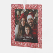 Modernes Elegantes Roter Glitzer Weihnachten Foto Ornament Aus Glas (Vorderseite links)
