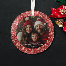 Modernes Elegantes Roter Glitzer Weihnachten Foto Ornament Aus Glas