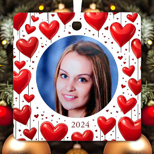 Modernes elegantes Rotes Herz Weihnachts-Foto Ornament Aus Metall