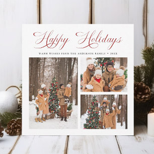 Modernes, elegantes Rotes Script Happy Holidays 3  Feiertagskarte