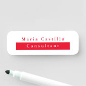 Modernes Elegantes Rotes Weiß Minimalistisch Namensschild (Beispiel)