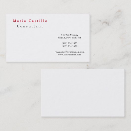 Modernes Elegantes Rotes Weiß Minimalistisch Schli Visitenkarte (Vorne/Hinten)