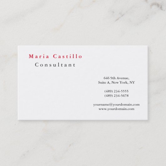 Modernes Elegantes Rotes Weiß Minimalistisch Schli Visitenkarte (Vorderseite)