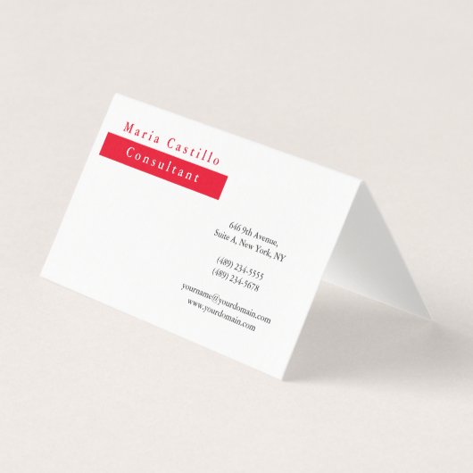Modernes Elegantes Rotes Weiß Minimalistisch Visitenkarten (Vorderseite)