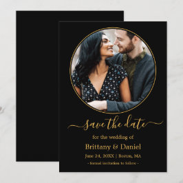 Modernes, elegantes Round Foto Frame Black Gold Save The Date