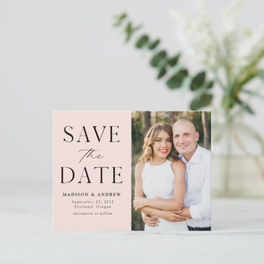 Modernes Elegantes Roush Foto Save the Date Ankündigungspostkarte (Stehend Vorderseite)