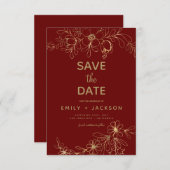 Modernes Elegantes Save the Date Burgundy Gold Flo (Vorne/Hinten)