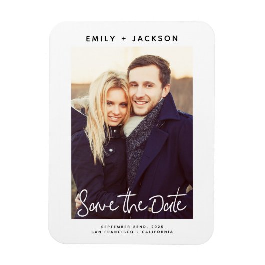 Modernes elegantes Save the Date Foto White Magnet (Vertikal)