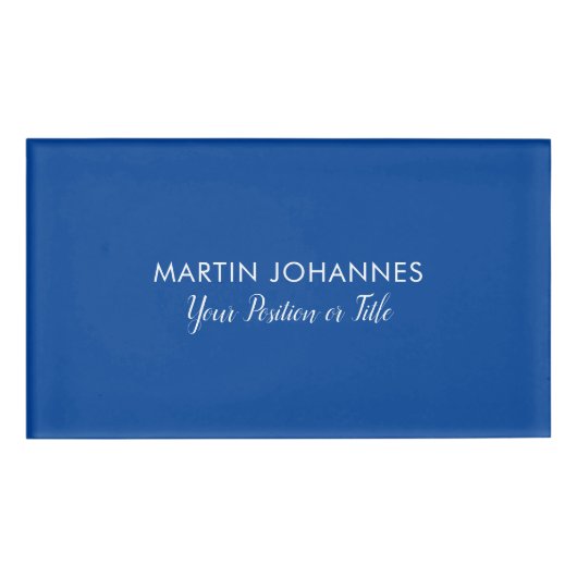 Modernes Elegantes Schlicht Stilvolles Blau Minima Namenschild (Vorderseite)