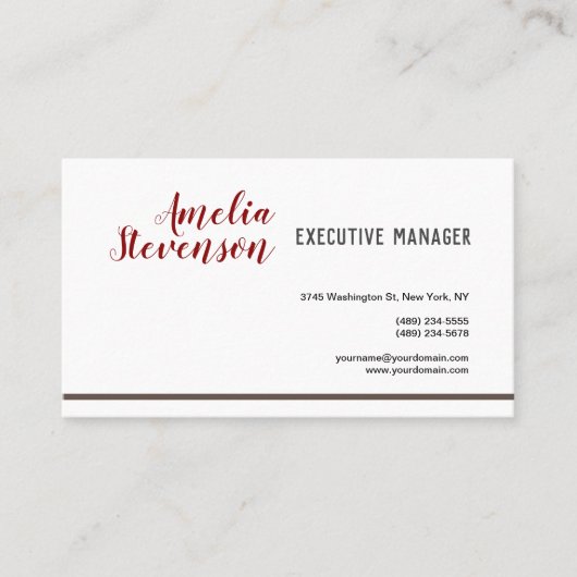 Modernes Elegantes Schlichtes Rotes Weiß Visitenkarte (Vorderseite)