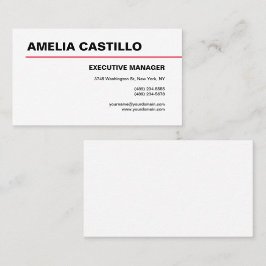 Modernes Elegantes Schlichtes Rotes Weiß Visitenkarte (Vorne/Hinten)