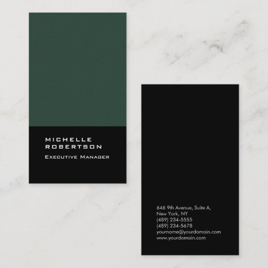 Modernes, elegantes schlichtes Schwarz in dunkelgr Visitenkarte (Vorne/Hinten)