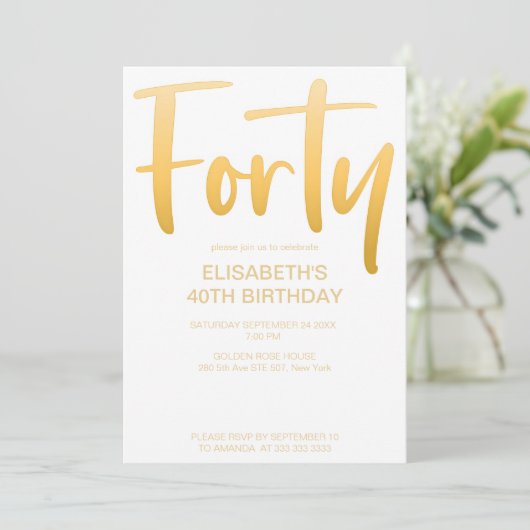 Modernes, elegantes, schlichtes, weißes 40. Geburt Einladung (Stehend Vorderseite)