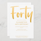 Modernes, elegantes, schlichtes, weißes 40. Geburt Einladung (Vorne/Hinten)