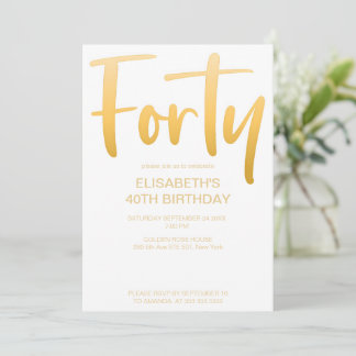 Modernes, elegantes, schlichtes, weißes 40. Geburt Einladung