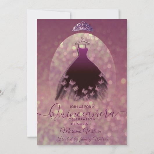 Modernes, elegantes Schmetterlingskleid tiara Quin Einladung (Vorderseite)