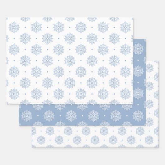 Modernes elegantes Schneeflockenmuster Winter Blau Geschenkpapier Set (Set)