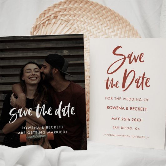 Modernes, elegantes schneerosa Foto Save The Date