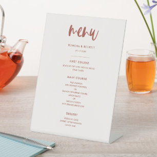 Modernes, elegantes schneerosa Hochzeitsmenü Sockelschild