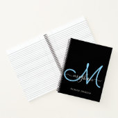 Modernes, elegantes Schwarz-Blau-Script-Monogramm Notizblock (Innenseite)