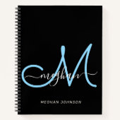 Modernes, elegantes Schwarz-Blau-Script-Monogramm Notizblock (Vorderseite)