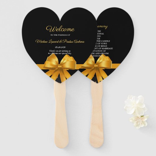 Modernes, elegantes Schwarz-Gold-Hochzeitsprogramm Fächer (Vorne und Hinten)