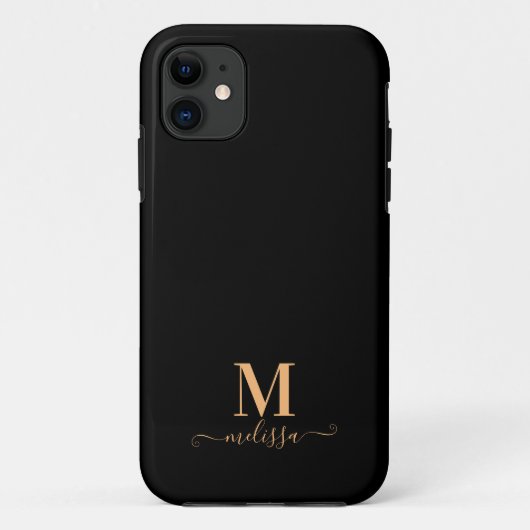 Modernes, elegantes Schwarz-Gold-Mit Monogramm Case-Mate iPhone Hülle (Rückseite)
