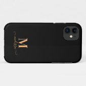 Modernes, elegantes Schwarz-Gold-Mit Monogramm Case-Mate iPhone Hülle (Rückseite (Horizontal))