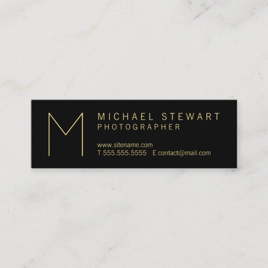 Modernes elegantes Schwarz-Gold Monogramm Mini Visitenkarte (Vorderseite)