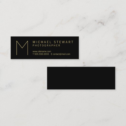 Modernes elegantes Schwarz-Gold Monogramm Mini Visitenkarte (Vorne/Hinten)