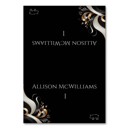 Modernes elegantes Schwarz-Gold-Pork-Symbol Tischnummer (Vorderseite)