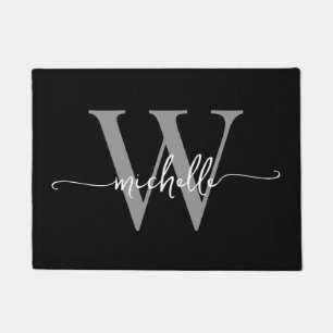 Modernes, elegantes Schwarz-Grau-Monogramm-Namenss Fußmatte