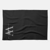 Modernes, elegantes Schwarz-Grau-Monogramm-Namenss Geschirrtuch (Horizontal)
