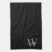 Modernes, elegantes Schwarz-Grau-Monogramm-Namenss Geschirrtuch (Vertikal)